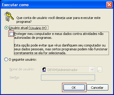 9. Para usuários do Windows XP poderão ser apresentadas duas telas solicitando privilégios de usuário Administrador para desinstalação dos drivers.