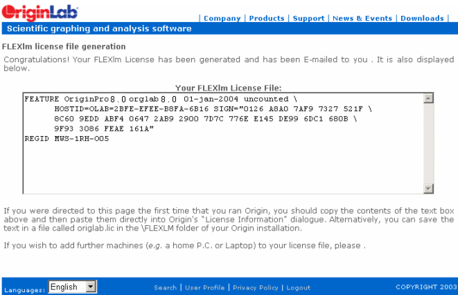 Após editar os campos desta página, clique no botão Register/obtain license file para solicitar o arquivo de licença para seu computador.