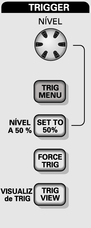 POSIÇÃO. Ajusta a posição horizontal de todas as formas de onda matemáticas e de canal. A resolução deste controle varia com a configuração da base de tempo. HORIZ MENU. Exibe o Menu Horizontal.