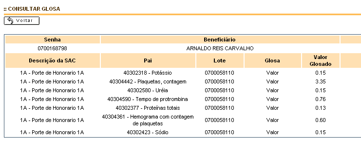 A tela abaixo apresentará tudo que já tenha sido faturado no lote.