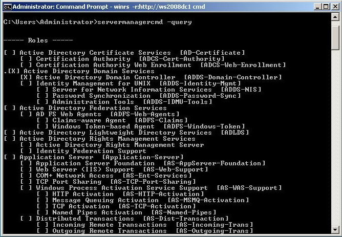 9. Estamos conectando remotamente no WS2008DC1 e podemos executar qualquer comando, como por exemplo, o servermanagercmd.