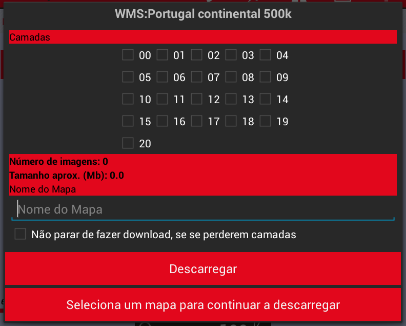 Seleção de níveis de ampliação (níveis superiores requerem mais espaço e onde o máximo permitido é de 2Gb). Atribuir do nome.