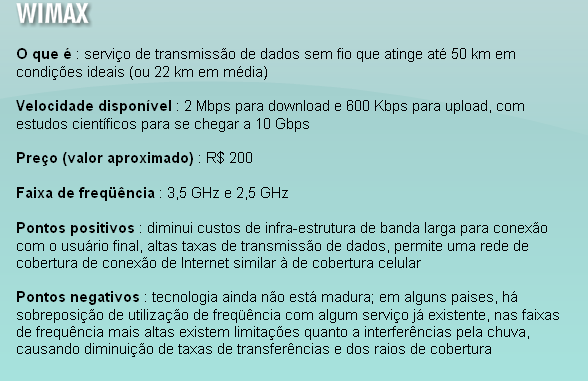 Estudo Sobre a Viabilidade da Implantação da Tecnologia PLC 41 Figura 18- Comparativo Wimax Fonte: Teleco e Anatel Embora a internet via satélite esteja disponível em praticamente todo o país, seus