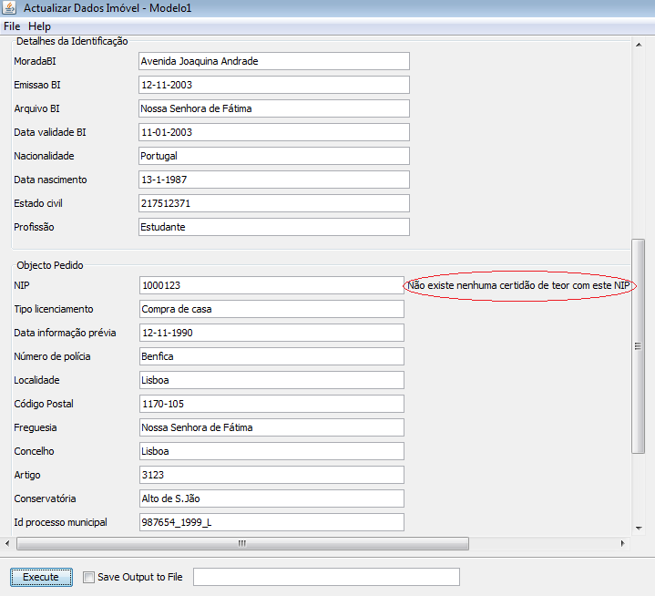 B.8. Interface processo Actualizar Proprietário de um Imóvel com NIP errado 98 B.