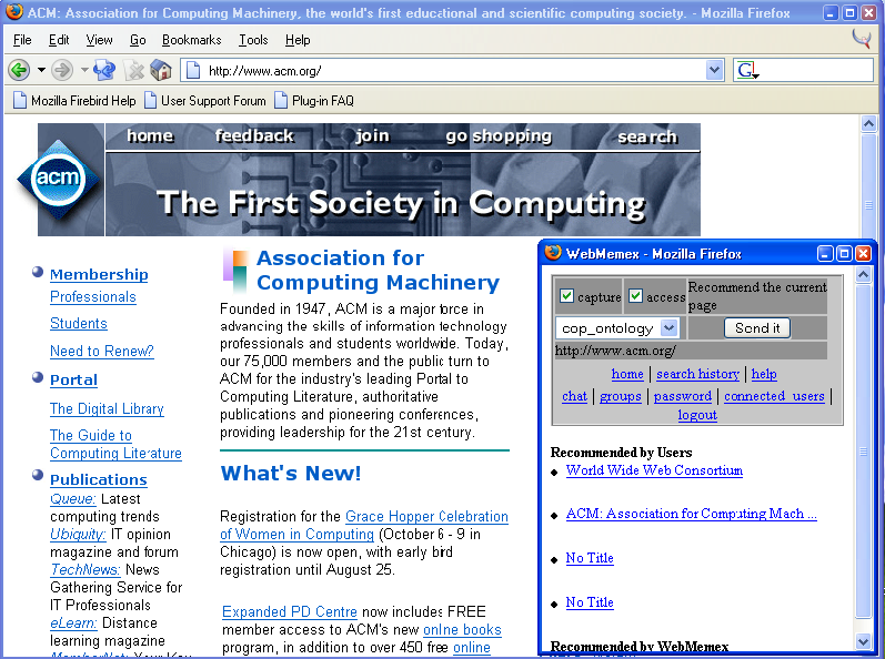 54 CAPÍTULO 6. SERVIÇOS WEB EM COMPUTAÇÃO CIENTE DE CONTEXTO Figura 6.2: A interface do WebMemex (tela no canto inferior direito). <!
