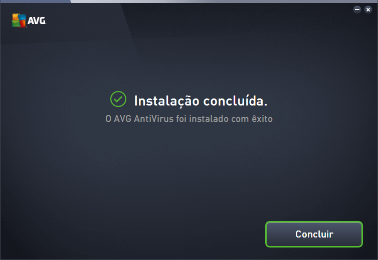 3.5. Instalação concluída A janela Parabéns confirma que o AVG AntiVirus foi totalmente instalado e configurado: Programa de Melhoria do Produto e Política de Privacidade Aqui pode decidir se