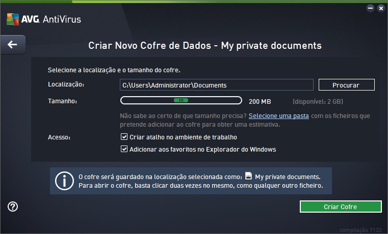 Criar palavra-passe / Voltar a digitar palavra-passe Crie uma palavra-passe para o cofre de dados e introduza-a nos campos de texto respetivos.