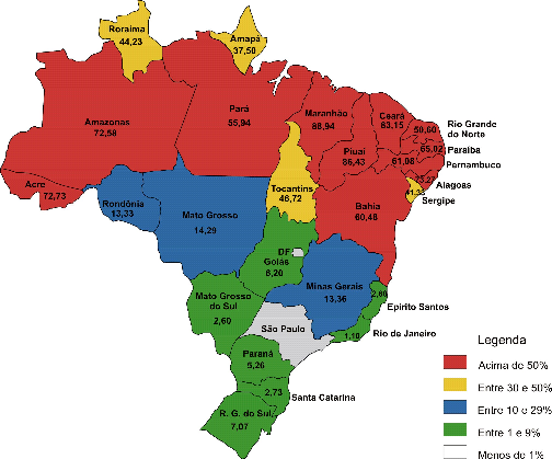 87 Mapa 1: Situação de cada um dos Estados Brasileiros no que se refere ao Percentual de municípios com mais de 50% da população Socialmente Excluída A partir das evidências mostradas no Mapa 1,