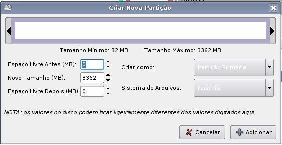 não alocado. Novamente clique no espaço que não esta alocado e em seguida em Novo. Agora temos que criar a partição para o linux. Use todo o resto do HD.