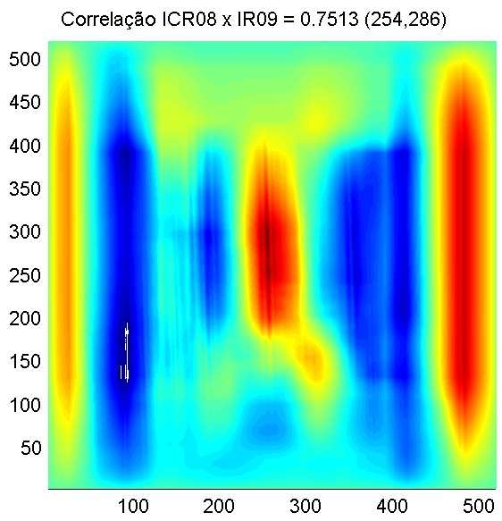 42 (a) IR 1 (b) IR 2 (c) Fragmento ICR escolhida da Figura 4.5: Resultado da correlação usando um fragmento de imagem.