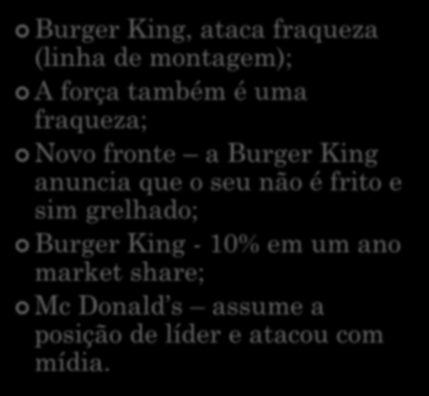 GUERRA DO SANDUÍCHE Burger King, ataca fraqueza (linha de