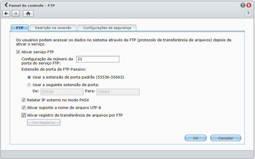 Acesso a arquivos através de FTP Se o USB Station 2 está acessível através da Internet, você pode usar um aplicativo FTP para acessar as pastas compartilhadas.