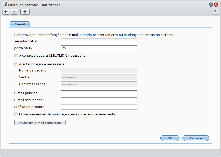 Recebimento de notificação de eventos Vá ao Menu principal > Painel de controle > Notificação e configure o USB Station 2 para notificá-lo através de e-mail sempre que ocorrer um evento importante