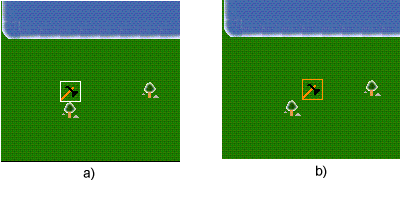 Figura 5.6: Tentativa de movimento válido. a) O jogador tenta movimentar a unidade construtor uma posição a direita.