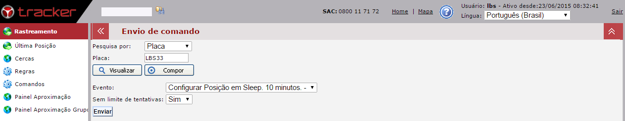 2. Selecione a opção COMPOR. Com a lista de comandos disponíveis na tela, escolher apenas um comando, selecionando-o com a ajuda do mouse. Selecione o Comando desejável na lista.