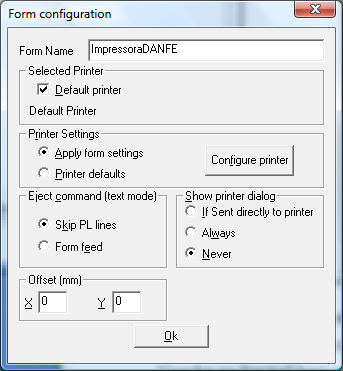 Figura 195 GNFePrinterSetup.exe Após o executável estar aberto, clique no botão NEW para vincular uma impressora ou OPTIONS para editar uma impressora já existente.