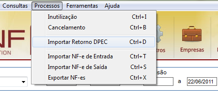 Figura 227 Salvar Arquivo de Retorno DPEC 10. Agora, com o arquivo de retorno salvo no computador, abra o GNF-e e acesse o menu Processos, item Importar Retorno DPEC.