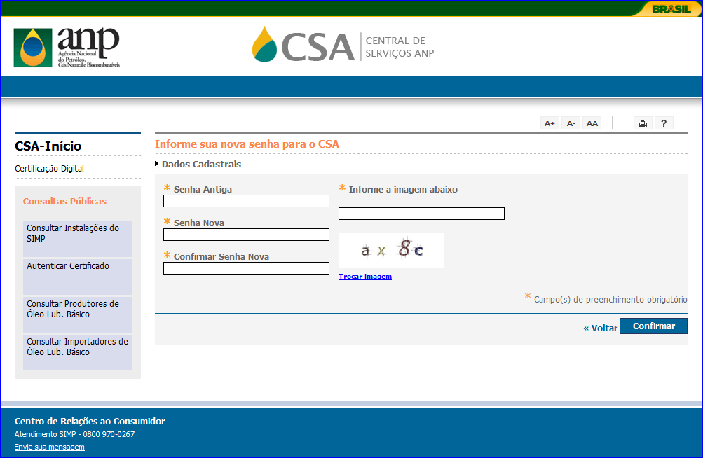 direcionado a página do CSA para efetuar a troca