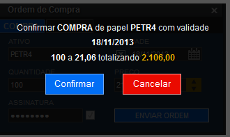 Validade para o dia, 30 dias ou Outras. Ao selecionar Outras ele automaticamente preencherá com a data de hoje para que você clique no calendário e selecione a data desejada para validade da ordem.