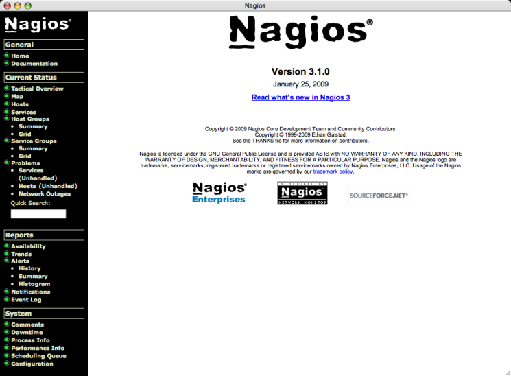 Para acessar a interface web do Nagios digite no browser o endereço http://<endereço IP>/nagios3/, informe o usuário e senha do arquivo.htaccess na tela abaixo.