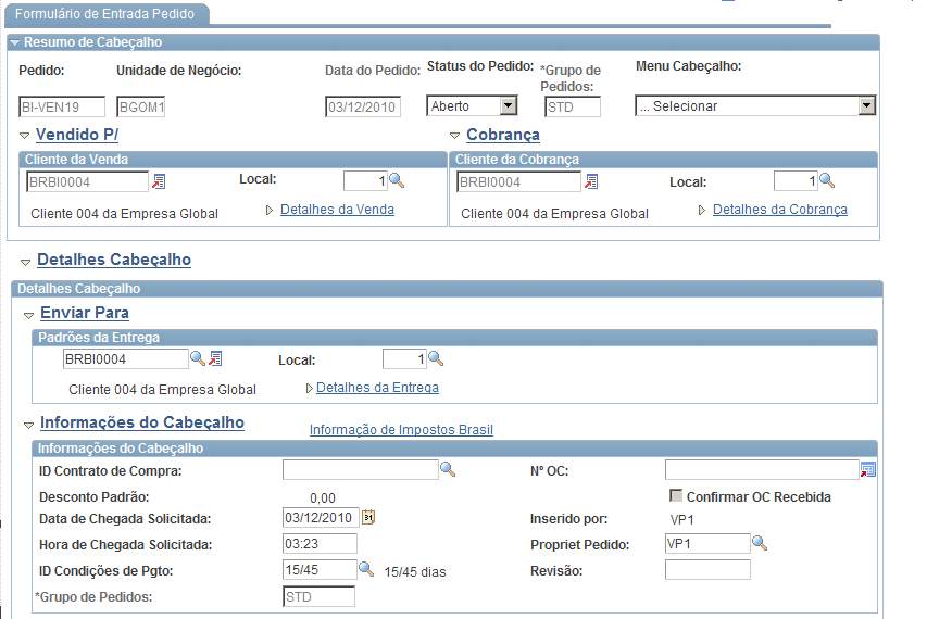 página Formulário de Entrada de Pedido Copyright 2012, Oracle