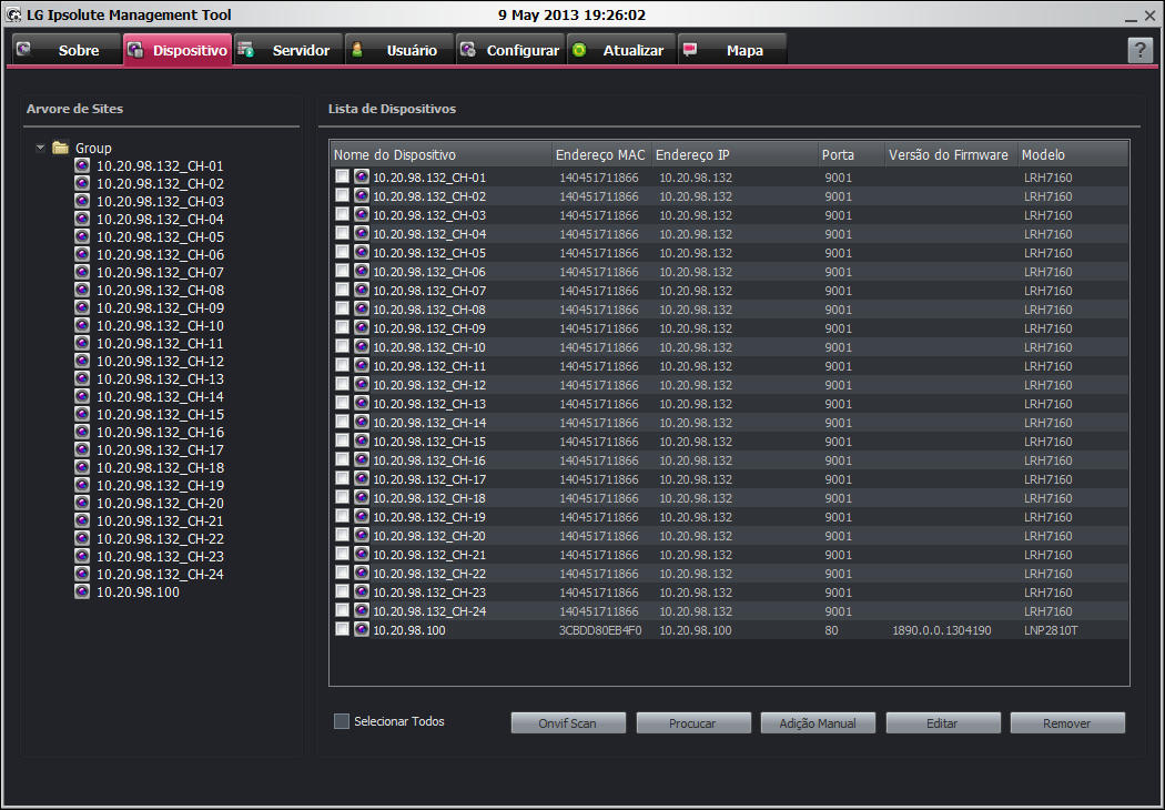 Funcionamento e configurações 17 Configurar Dispositivo & Atualizar: Clique o botão [Configuração Remota] para aceder ao menu Setup.