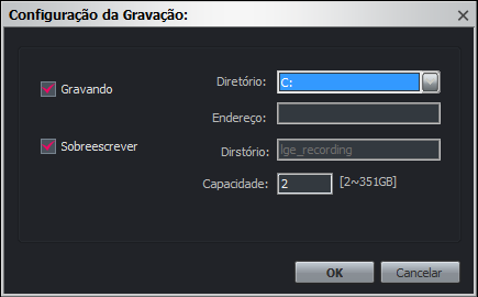 26 Funcionamento e configurações Opções [Adcional diretório local]. -- Diretório Local: Selecione o disco rígido local do seu servidor de gravação.