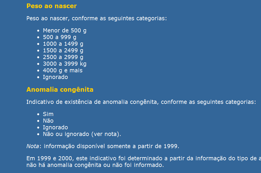 Quais as informações de nascidos