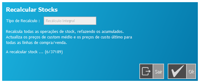 o Função INVENTARIO_ACERTAR utiliza agora apenas um documento de acerto (onde nas versões anteriores eram utilizados uma Entrada e uma Saida de Stock) permitindo assim maior comodidade na geração /