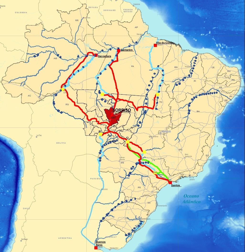 Exemplo modelagem de transporte Cadeias de Transporte Para cada tipo de carga originária