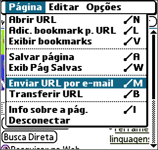 Envio de um URL por e-mail 3. Toque em Enviar URL por e-mail no menu Página. O aplicativo de e-mail será aberto. 4. Redija a mensagem no aplicativo de e-mail. 5.