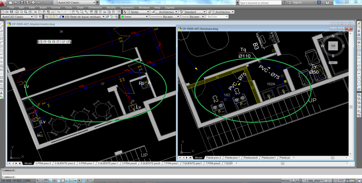 Capítulo 4 - Caso de estudo Figura 4.61 - Visualização tridimensional de uma parcela do projeto águas e esgotos em Revit. Na Figura 4.