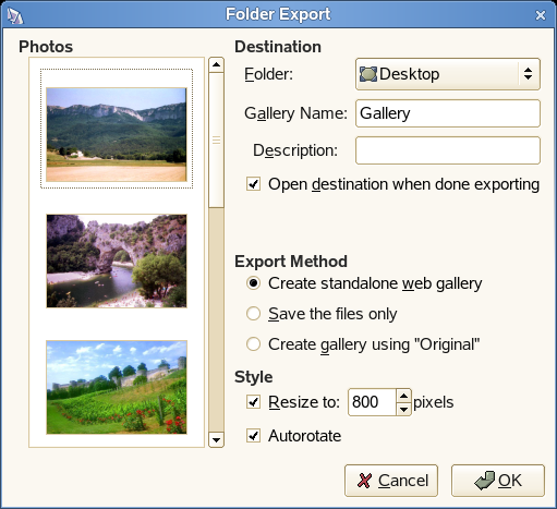 15.6.3 Exportando fotos para uma pasta 1 Selecione as fotos que deseja exportar. 2 Clique em Arquivo Exportar Exportar para Pasta.