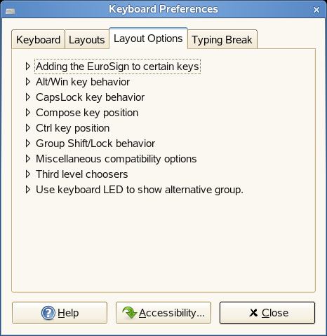 Selecione o modelo de teclado na lista suspensa e use os botões de navegação para adicionar ou remover o layout selecionado com base na lista de layouts disponíveis.