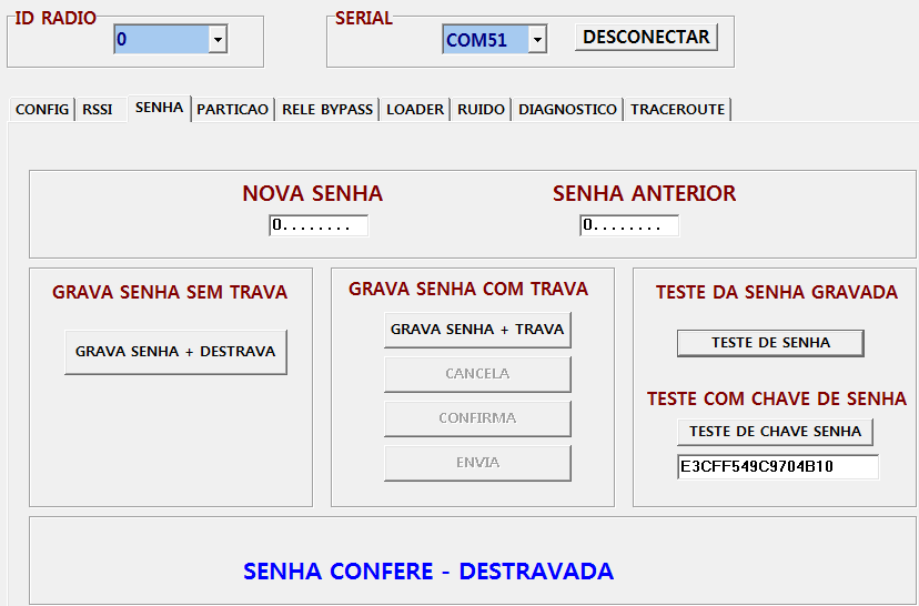 ID = 0 para o mestre Senha da Rede Grava senha COM TRAVA Figura 7 Configuração de Senha COM TRAVA.