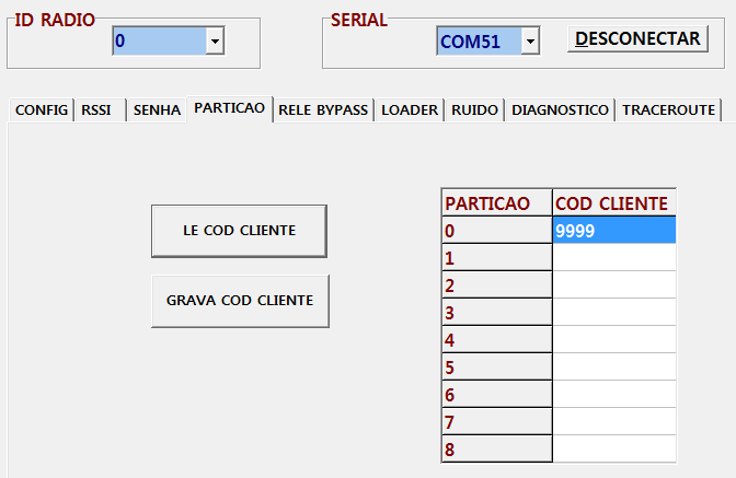 ID = 0 para o mestre Lê código padrão no mestre Grava código padrão no mestre Mestre aceita apenas código na partição zero Figura 11 Configuração de Partição (conta padrão) no