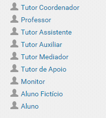 O Moodle disponibiliza as seguintes opções de funções: TUTOR COORDENADOR