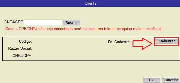 c. Se o Cliente do Contribuinte não estiver cadastrado clique no botão "CADASTRAR": d.