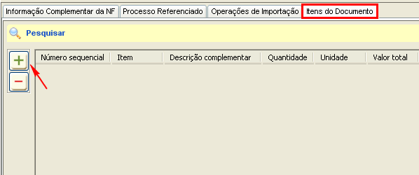 Clique em Itens do Documento e clique no sinal + para