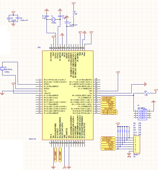 3 Circuito de conexão do módulo ME1513 e o ARM7 LPC2138. Na ligação entre o Módulo ME1513 e um microcontrolador LPC2138 (manual no site da NXP, www.nxp.