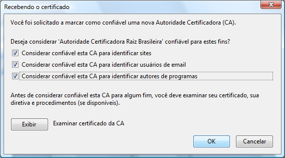 crt Após clicar nos links acima aparecerá a tela abaixo e marque as três caixas de seleção Considerar confiável.