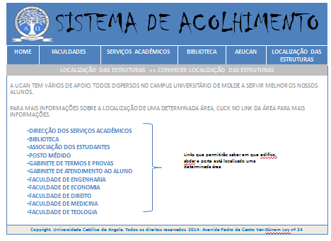 Figura 15 - Interface do sistema com o submenu localização das estruturas seleccionado Solução Tecnológica Para implementar um sistema que satisfaça os requisitos ou necessidades dos utilizadores