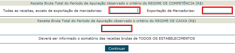 13.2 RECEITA BRUTA TOTAL DO PA Deverá ser informada a receita bruta mensal da empresa (matriz e filiais) no PA, utilizando-se do critério do Regime de Competência, separando-se as receitas com a