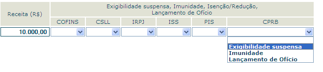 Se o usuário escolheu SIM, é calculado o valor da CPRB: 2% do total dos valores de receita bruta informados para as atividades do Anexo