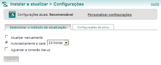 Instalar e atualizar Configurações Atualizar todos os produtos São fornecias atualizações frequentes para as definições de vírus e arquivos do programa.