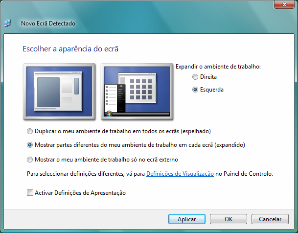 Operação Segurança Duplicação do Desktop Este modo duplica a indicação do Notebook no monitor externo.