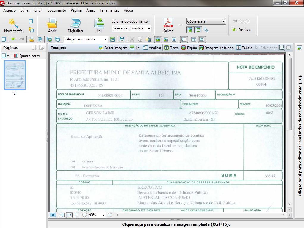 digitalização: O resultado será exibido como uma