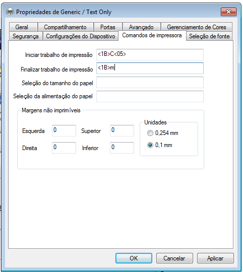 Agora que a instalação do driver foi concluída, você deverá configurar o avanço do papel. 2. Como configurar o Genérico Somente texto.