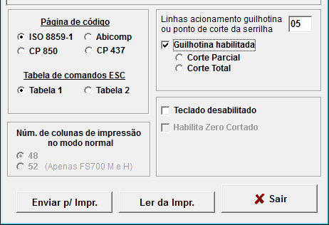 Onde: Controlando o salto de linhas: Na guia Comandos da Impressora utilizando o comando <1B>C<05> em Iniciar trabalho de impressão estamos configurando a impressora para pular 5 linhas podemos