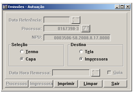 Comportamento geral da tela: Na opção de impressão do Termo, a tela de seleção segue o comportamento padrão.